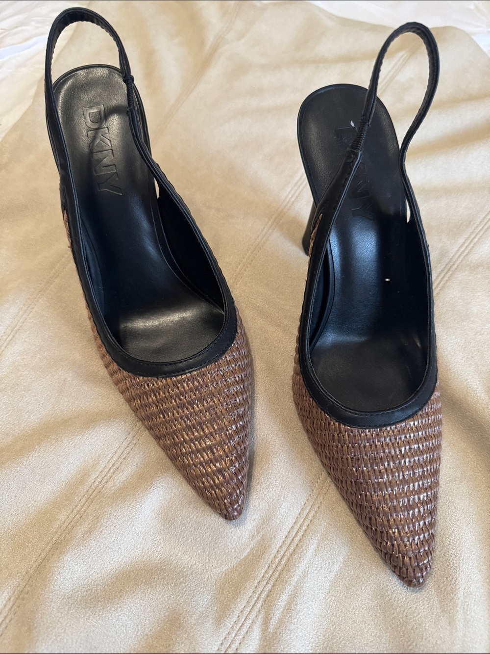DKNY Brown Woven Pointed-Toe Slingback Pumps